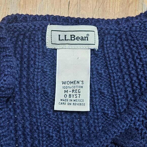 LL Bean Blue Cotton Fisherman Sweater Womens M Cable Knit Preppy‎ - Picture 2 of 8